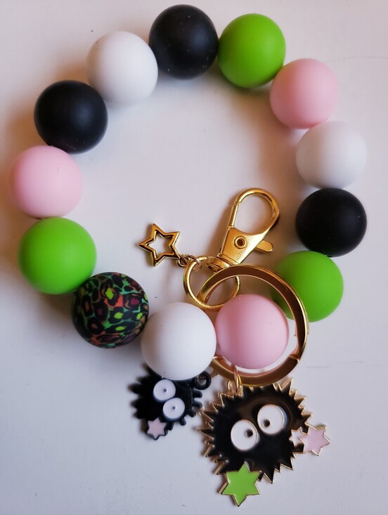 Handmade Accessories - Handmade Silicone Focal Beaded My Neighbor Totoro Soot Sprite Wristlet Keychain